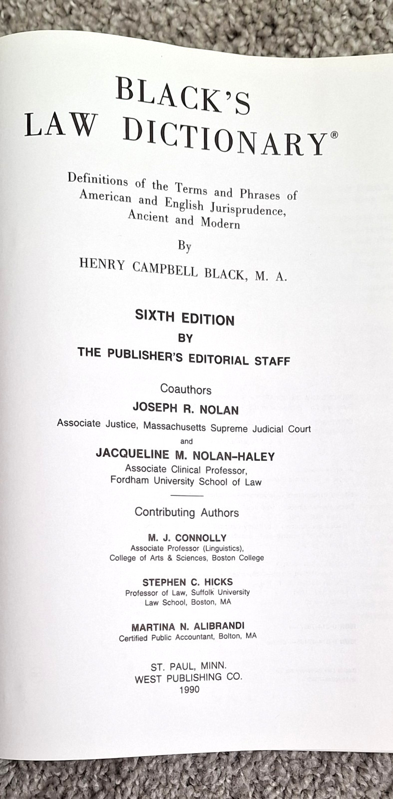 Black’s Law Dictionary, Deluxe Sixth Centennial Edition, Indexed, Very Good