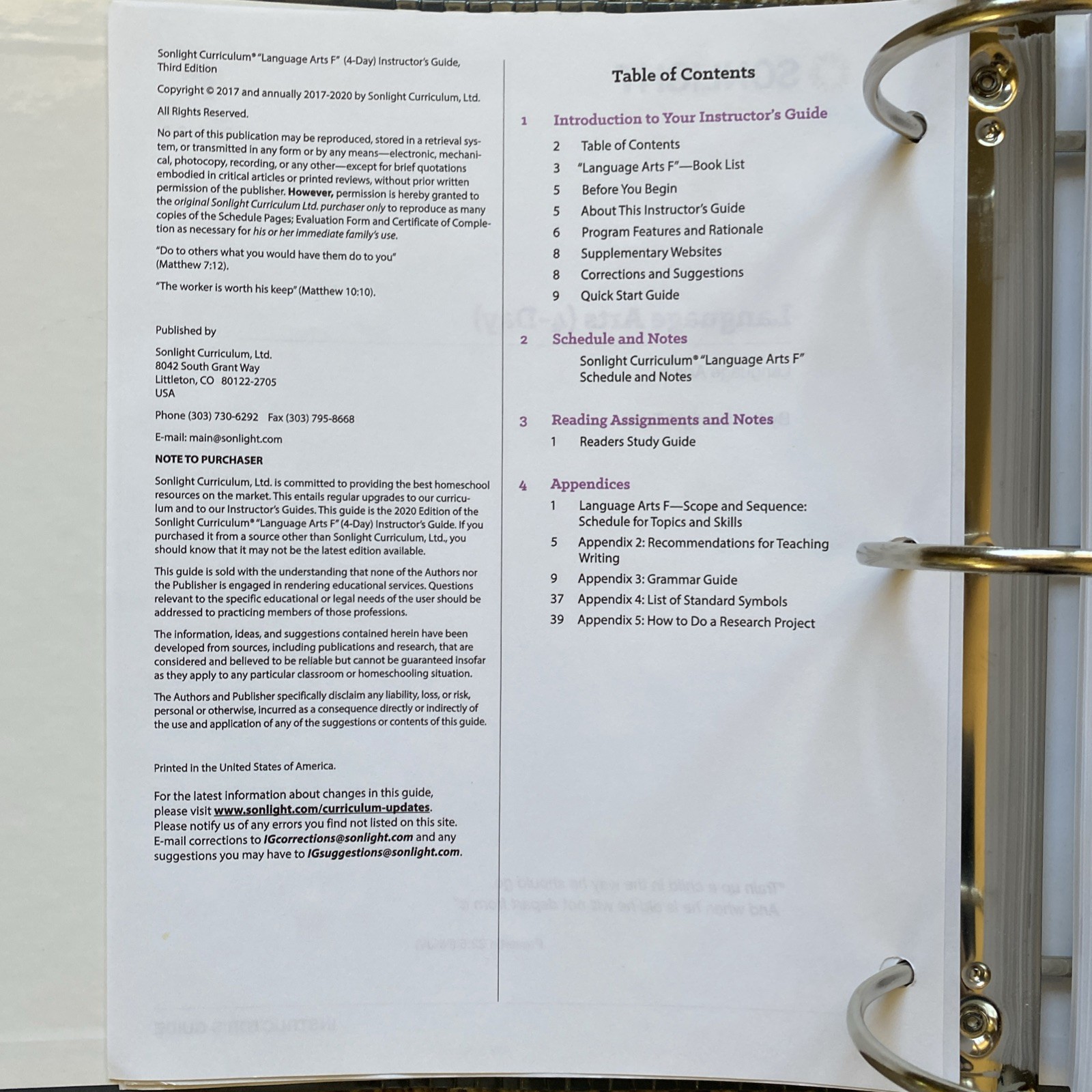 Sonlight Core F: Instructor Guide + Language Arts IG/ Student Sheets +books-part