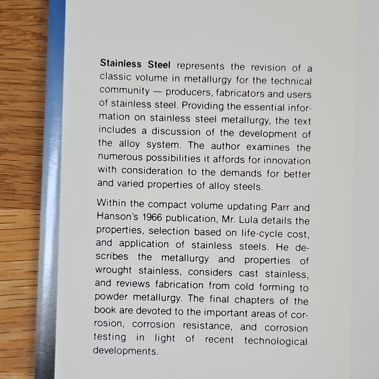 Stainless Steel R. A. Lula American Society for Metals HC Metallurgy 1986