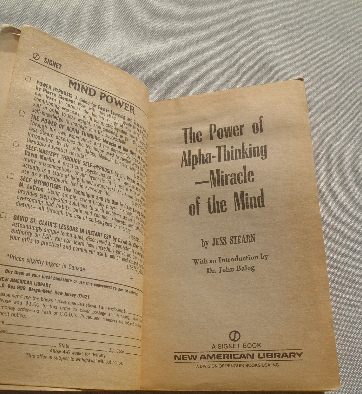 The Power of Alpha-Thinking By Jess Stearn 1st SIGNET PRINTING 1977 paperback