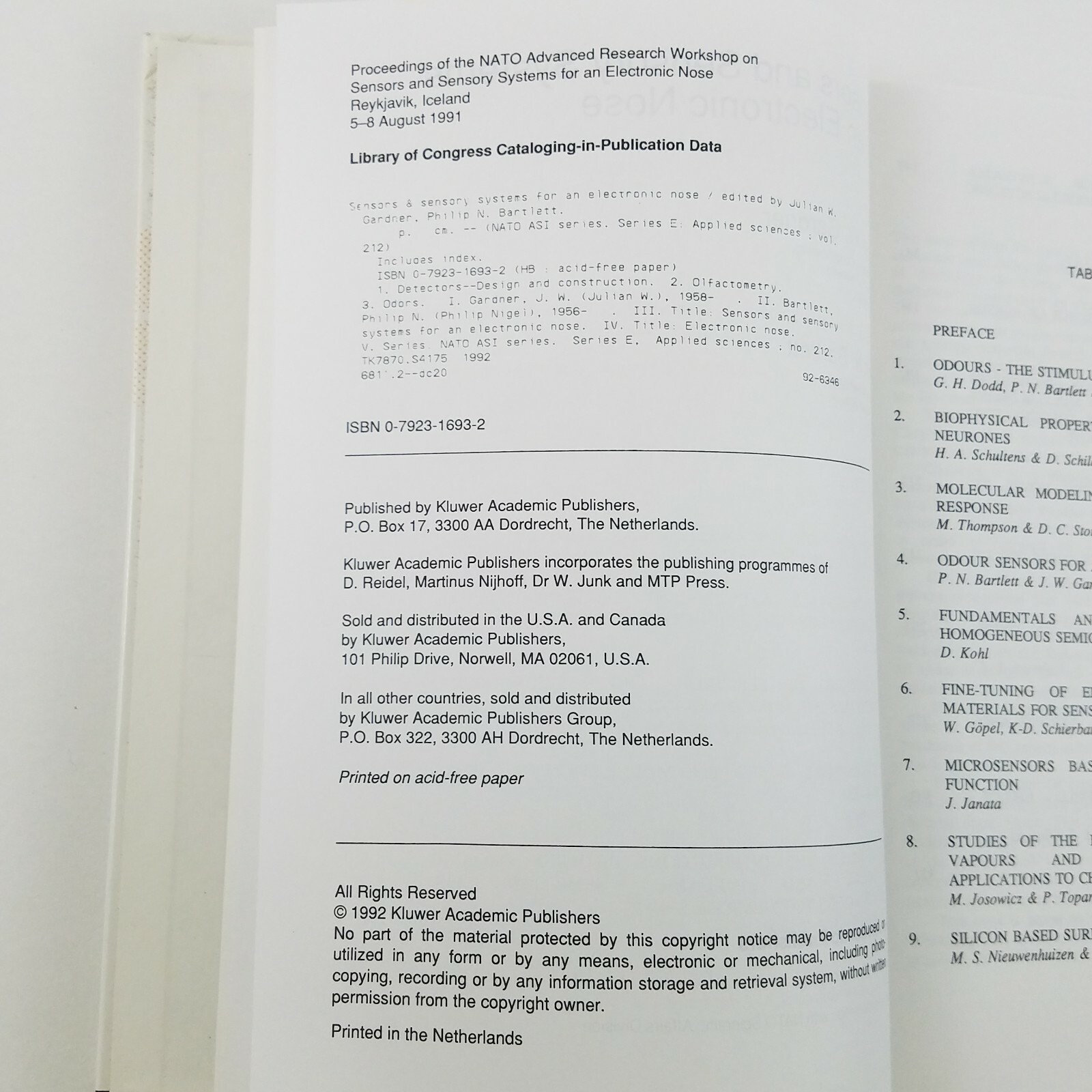 Sensors and Sensory Systems for an Electronic Nose – Vol 212 NATO ASI Series