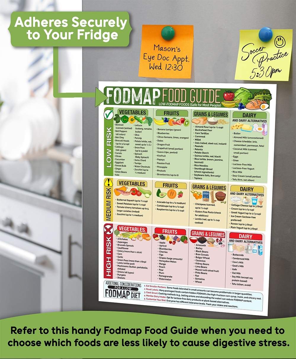 Magnetic 8.5×11 FODMAP Food Guide IBS Diet Chart Safe Foods Digestive Health Mag