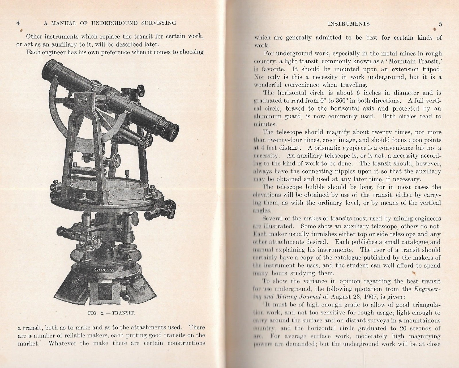 «MANUAL OF UNDERGROUND SURVEYING» by L. W. Trumbull – 1910