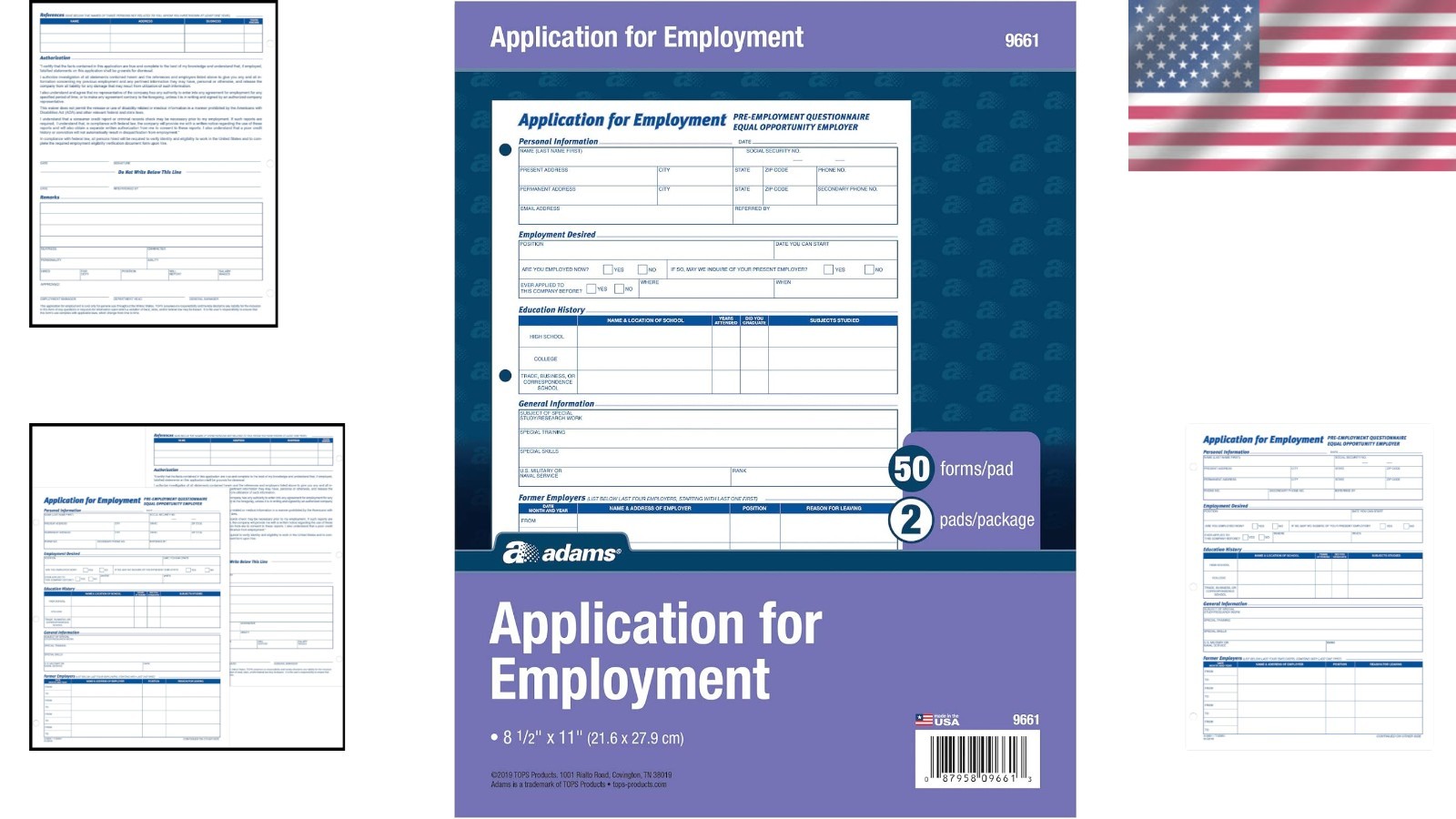 Efficient Employment Application Forms, 8.5 x 11 Inches, Legal Compliant, 2-Pack