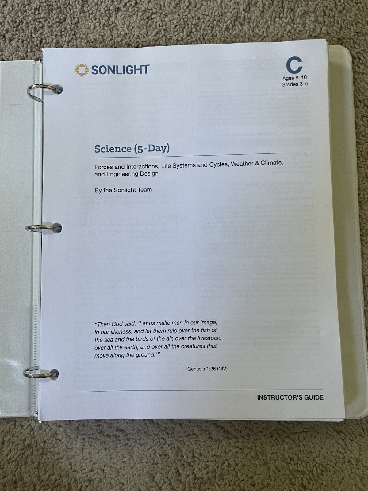Sonlight Science (5-Day) C Instructor’s Guide Ring Binder Grade 3-4 Topics