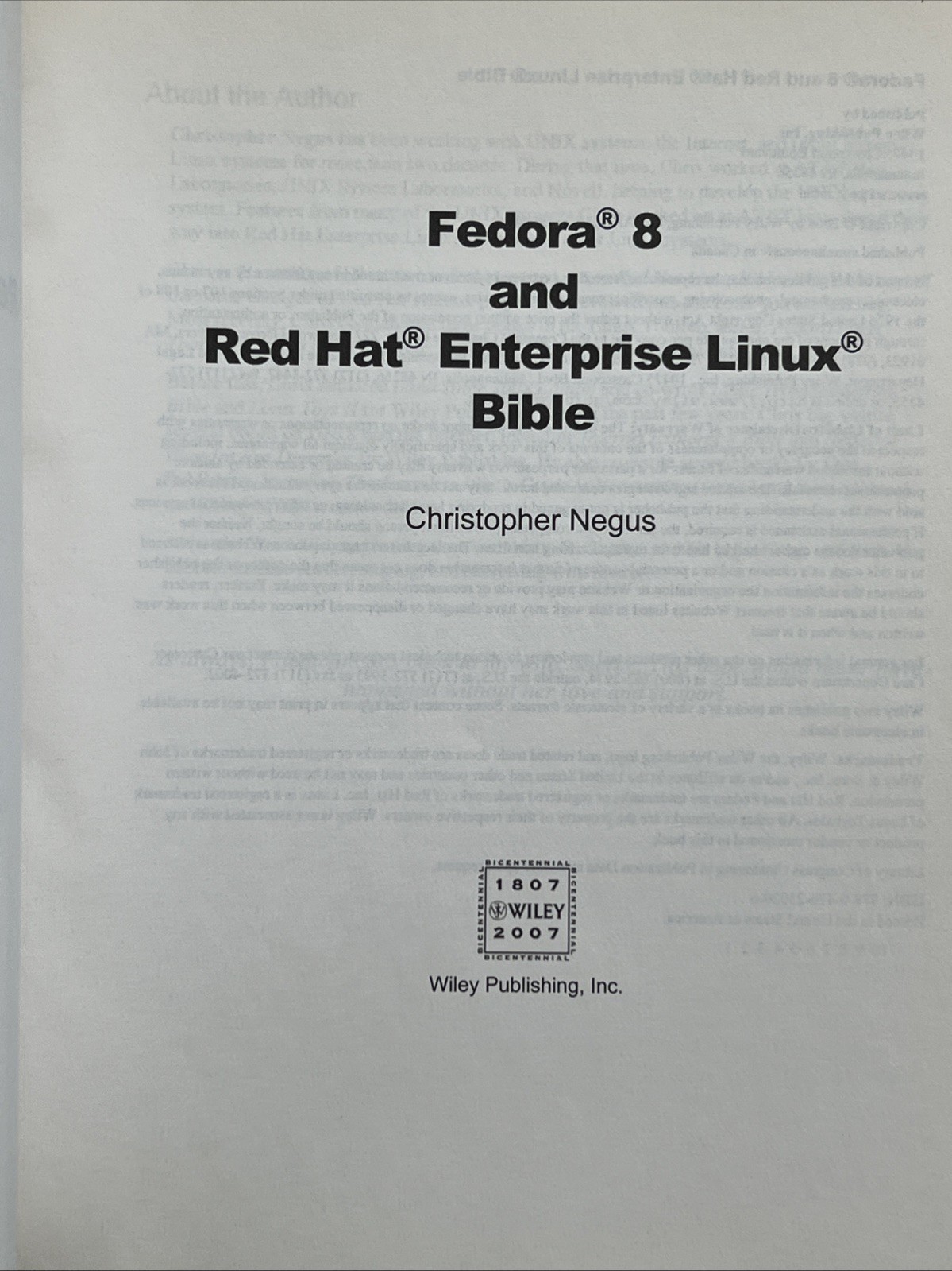 Fedora 8 and Red Hat Enterprise Linux Bible by Christopher Negus BOOK ONLY