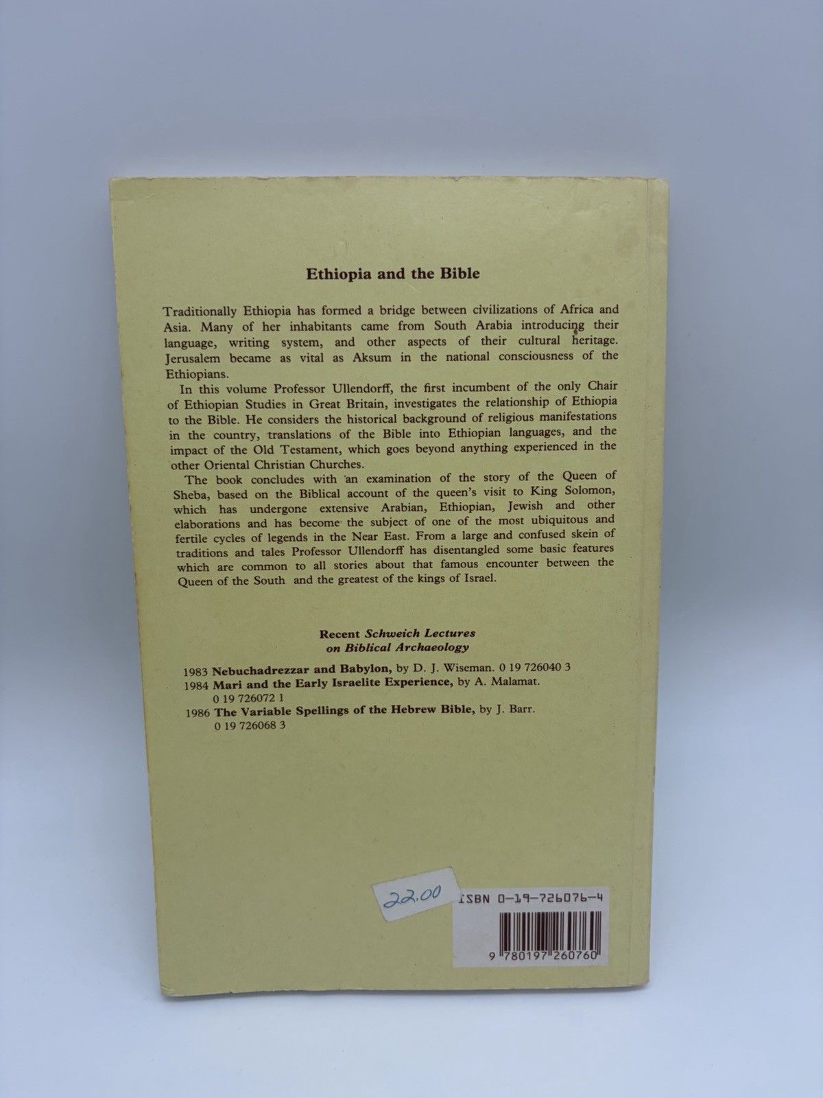 Schweich Lectures on Biblical Archaeology Ser.: Ethiopia and the Bible by Edward