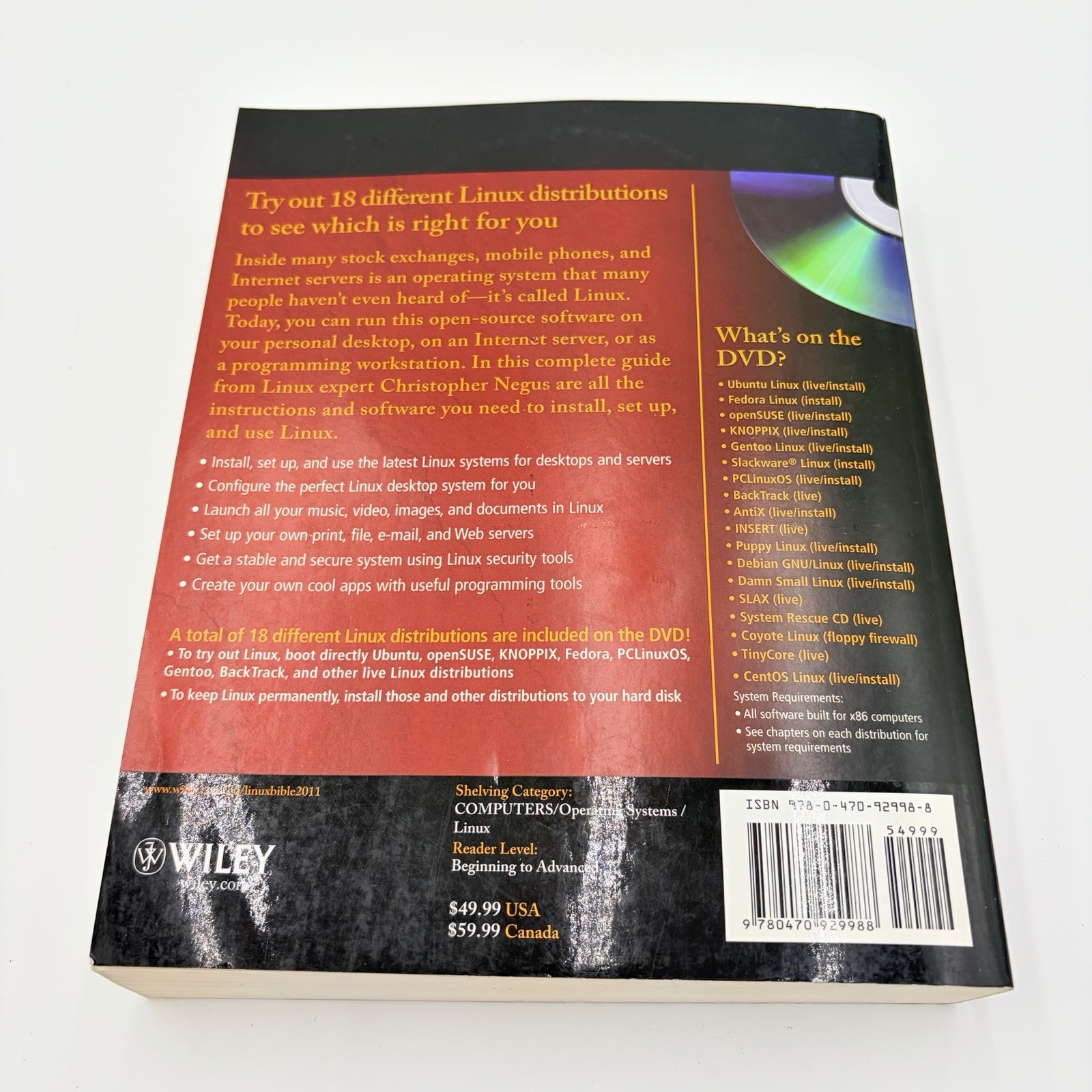 LINUX BIBLE 2011 Edition Christopher Negus Paperback WITH DVD Wiley