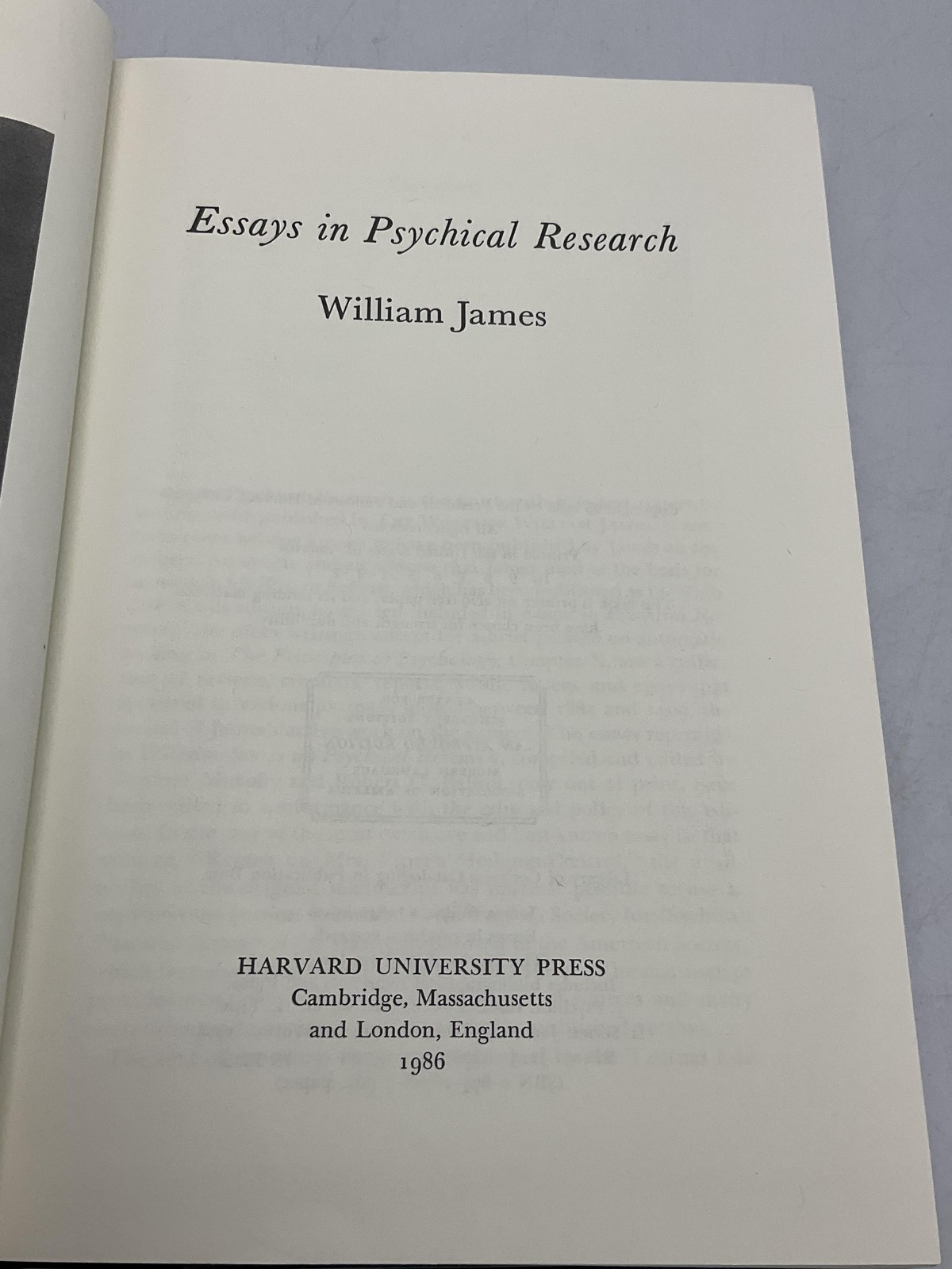 Essays In Psychical Research William James Harvard HC DJ Black 1986 USA