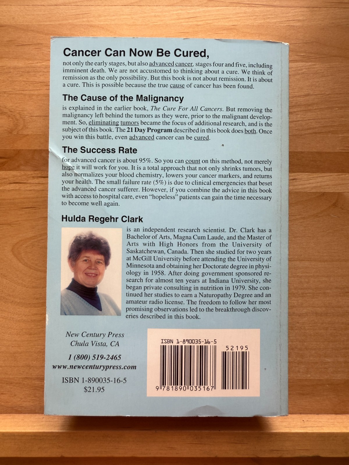 The Cure for Advanced Cancers Hulda Regehr Clark New Century Press OOP 1999